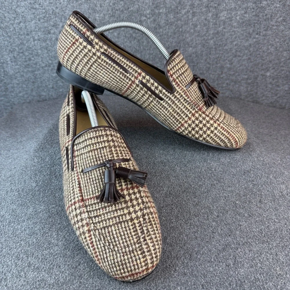 Rare Dapper Lane Mens 12 Custom Tweed Tassel Loafers Handcrafted Spain